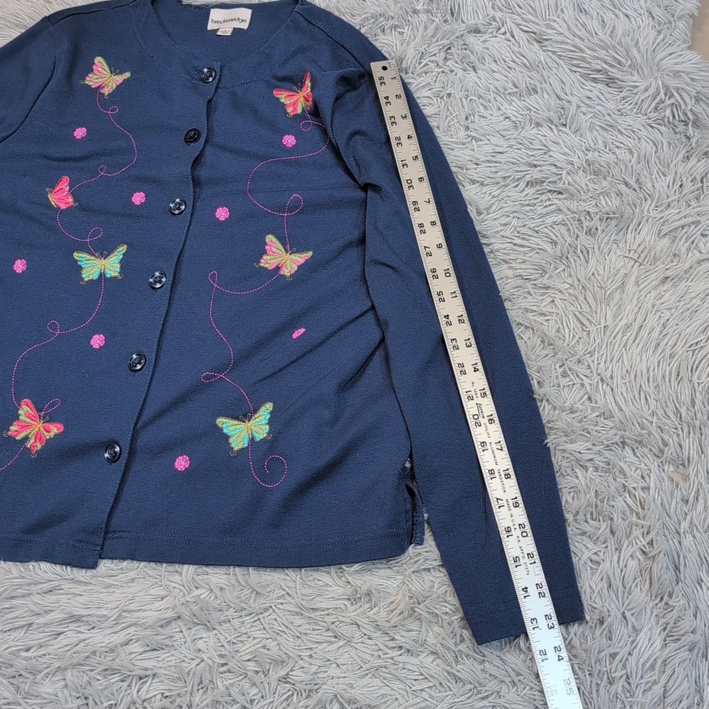 Breckenridge Sweater Womens L Blue Cardigan Button Up Embroidery Butterfly - Picture 5 of 11